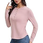 LE VONFORT Women's Casual Henley Shirts Long Sleeve Button Up Slim Fit Ribbed Knit Blouses