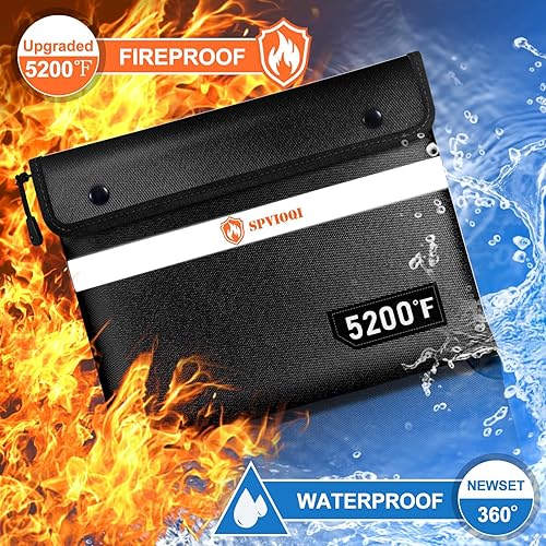 Fireproof Document Bag 14.2"x11" – 5200°F & Water Resistant, For Cash, Passports, USB
