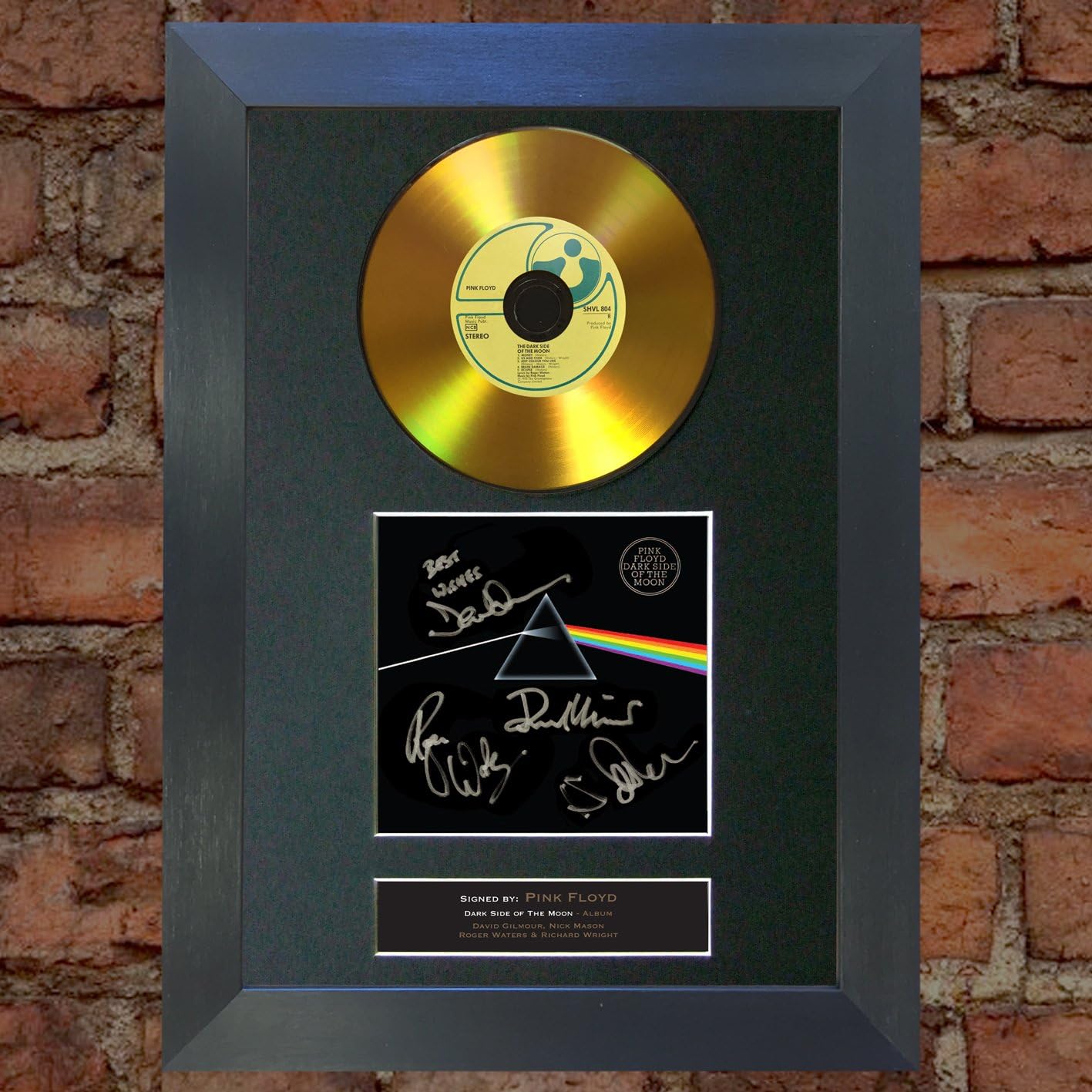 #96 GOLD DISC PINK FLOYD Dark Side of The Moon Signed Autograph Mounted Reproduction A4 Print (Black Frame)