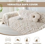 SHANNA 3 Seater Sofa Cover Chenille AB Sided Slipcover Tassel Melange view 3