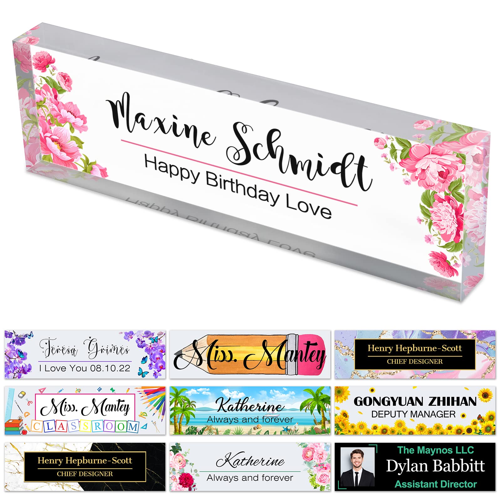 Office Desks Name Plate Personalized Custom Clear