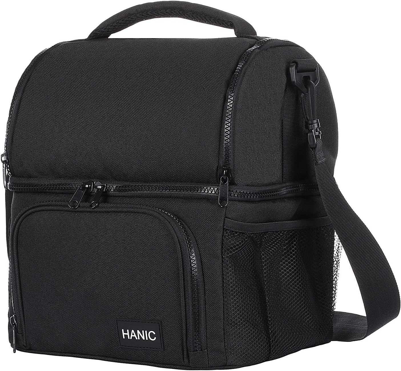 Hanic Insulated Lunch Bag for Men Large Lunch Box for Women Adult Lunchbox with Strap,Double Decker Cooler Bag Leakproof Soft Cooler Bento Bag for Work/Meal Prep (Black)