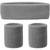 Solid Grey Color Sweat Band Headbands and Wrist Bands Set, Sweatbands for Men Women, Moisture Wicking Head Band, Football Wristbands,Sports Headband for Running Workout