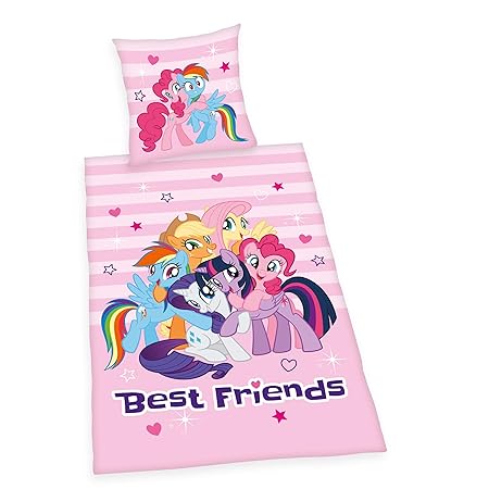 Bettwäsche My little Pony 'Best Friends', Kopfkissenbezug 80x80cm, Bettbezug 135x200cm, Renforce, mit Marken-RV