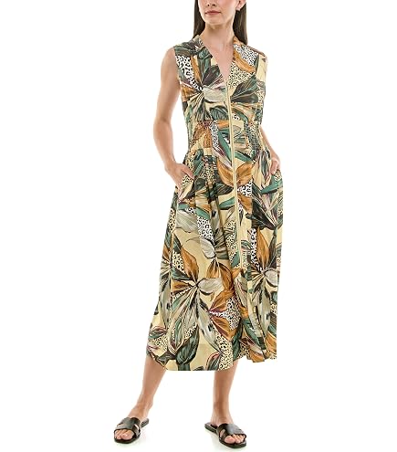 Nicole Miller Women's Floral Sleeveless Dress (L, Navy) at Amazon Women's Clothing store