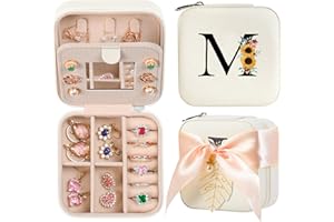 AYGXU Travel Jewelry Box for Women and Girls - Small Case With Initial A-Z - Teacher Gifts