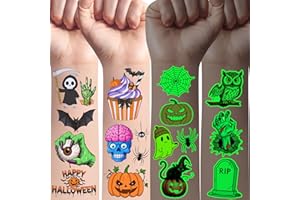 BACKTOPEIA Luminous Halloween Temporary Tattoos | Glow In Dark Halloween Party Decorations Party Favors Suppliers Décor Accessories Trick Or Treat Pumpkin Skeleton Skull Ghost Gift Idea For Kids Teen Adult-60Pcs
