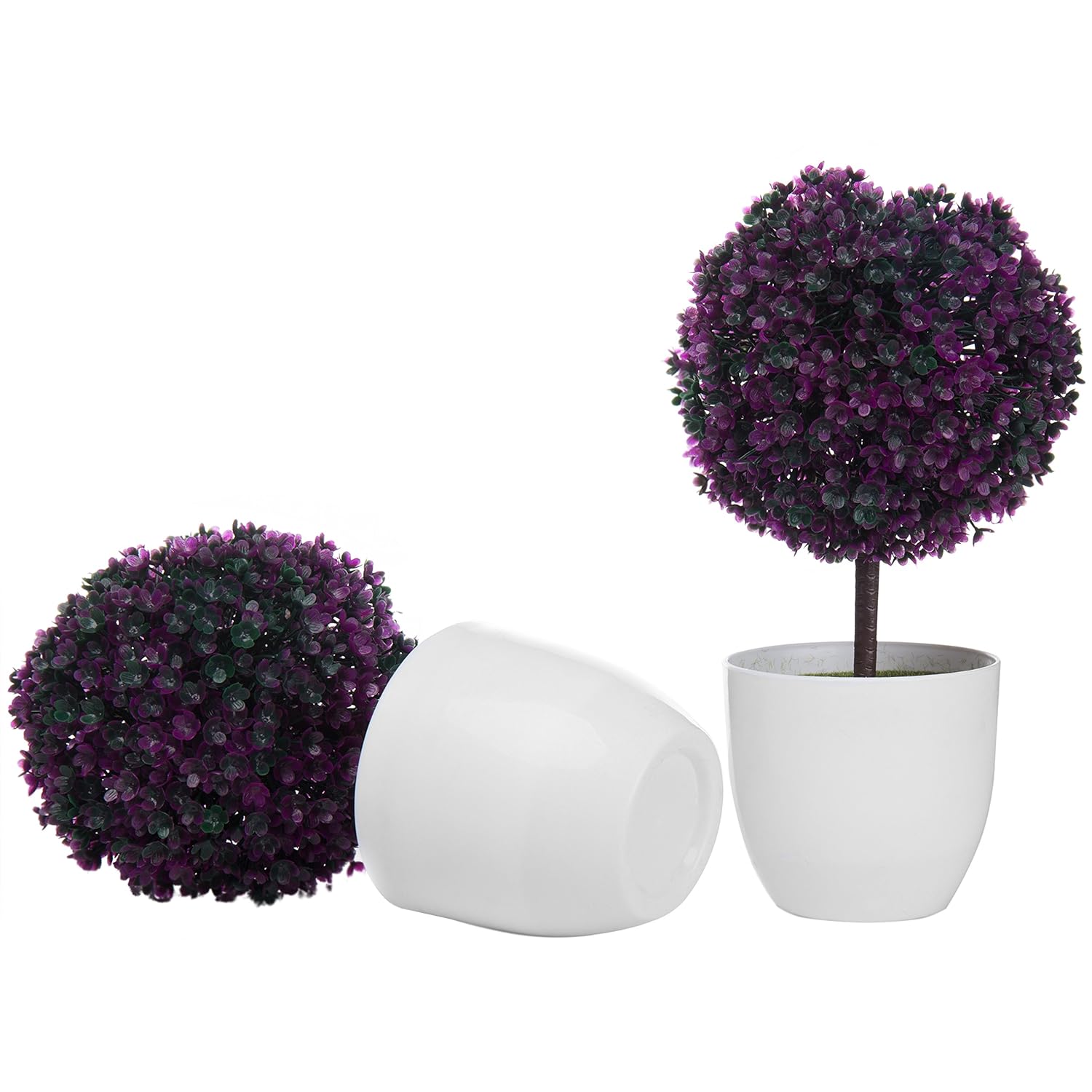 MyGift 10 inch Artificial Faux Tabletop Topiary Trees w/White Planter