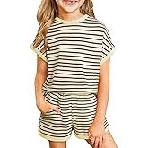 blibean Girls Summer Clothes Sets Kids Textured Striped Outfits Size 6-15 Years