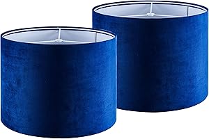 GO&SO Dark Blue Velvet Drum Lamp Shade 13``Top×13``Bottom×10``High(Spider） Modern Lamp Shades for Table Lamp & Bedside Lamp Replacement Lampshade in Hand Crafted-2 Pack