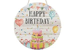 YINENA Happy Birthday Door Sign Wood Door Hanger for Outdoor Outside Porch Farmhouse Wooden Indoor Wall Hanging Decoration