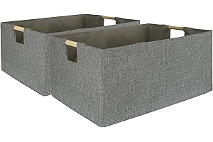 FUULOXE Storage Bin for Shelves Rectangle Closet Baskets Foldable Box with Handles Gray Storage Bins Storage Boxes for Home Office Car Dormroom 2-Pack