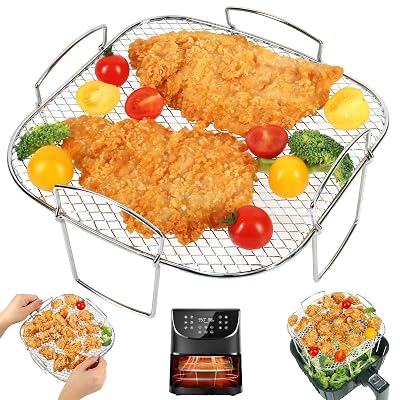 BYKITCHEN 8 Inch Square Air Fryer Rack, Stainless Steel Dehydrator Rack, Square Air Fryer Accessories for Cosori, Instant Vortex, Gourmia, Ninja Foodi Grill and More