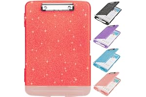 SFLHHDM Glitter Clipboard with Storage,Storage Clipboard with Pen Holder,A4 Binder Clip Boards 8.5x11 with Low Profile Clip,Side Opening Sparkle Clipboards,Clipboards Folder for Office Supplies-Grapefruit Red