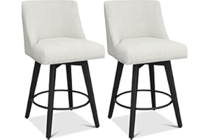 CarterChairr Counter Height Bar Stools, 26" H Seat Height Swivel Barstools Set of 2, Fabric Upholstered Modern Counter Stools with Back for Kitchen Island, Solid Wood Legs, Fabric in Ivory