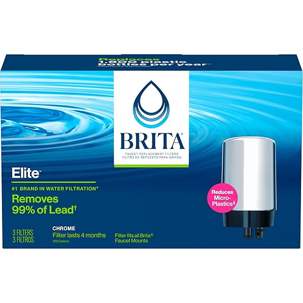 BRITA REPLACEMENT WATER FILTER FOR FAUCET MOUNT, REMOVES 99% OF LEAD, SINK FILTRATION SYSTEM, CHROME, 3 COUNT