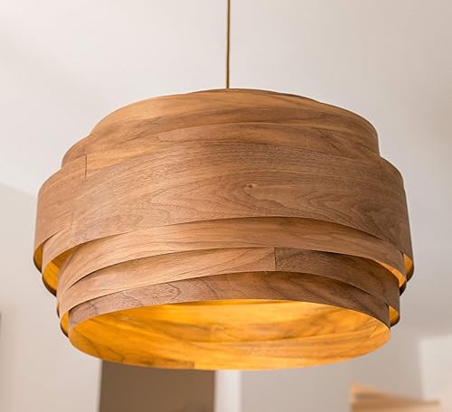 Amazon Com Modern Pendant Light Black Walnut Wood Veneer Large