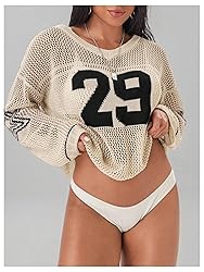 BEAUDRM Women's Number Letter Graphic Sweater