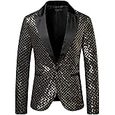 Lars Amadeus Sequin Blazer for Men's Peak Lapel Prom Party Shining Plaid Sports Coat