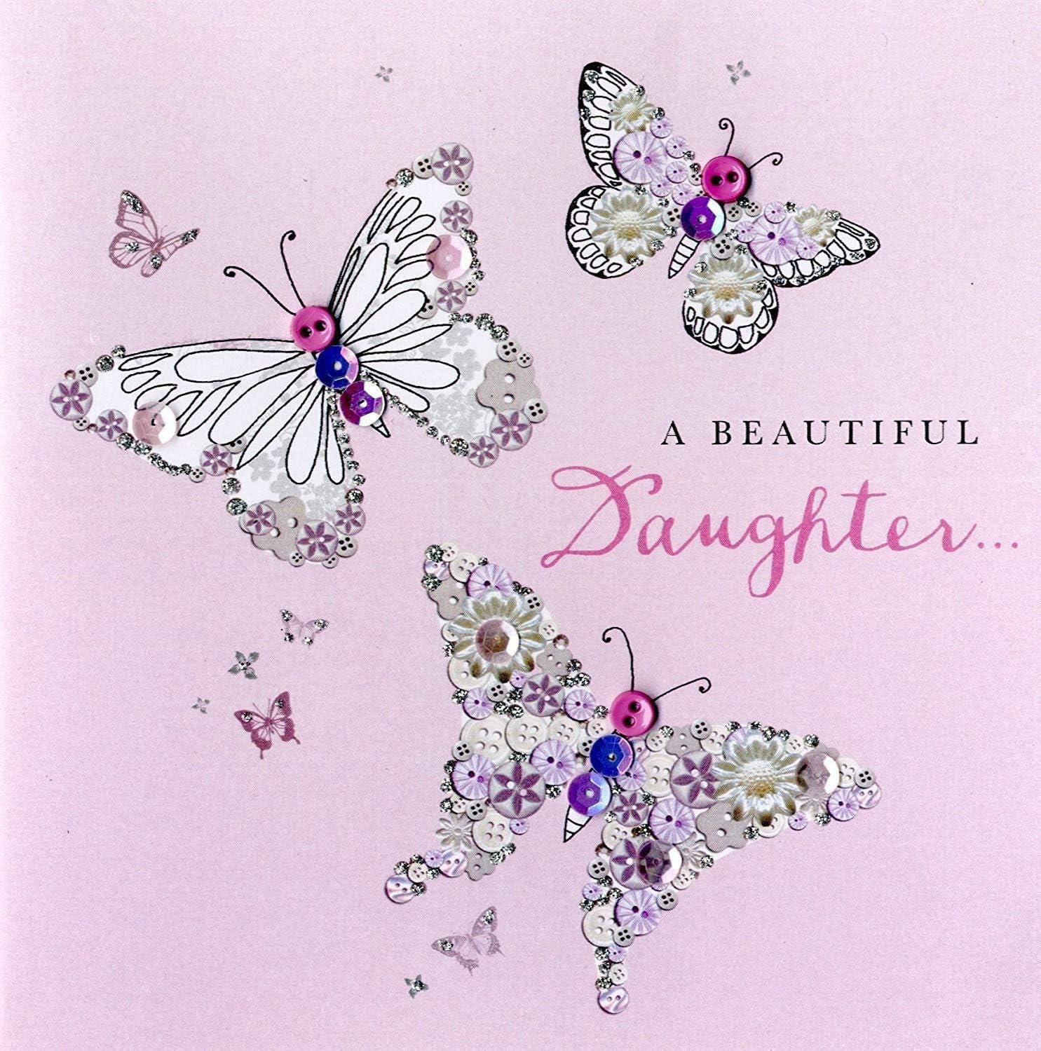 Beautiful Daughter Birthday Buttoned Up Greeting Card Button Embellished Cards