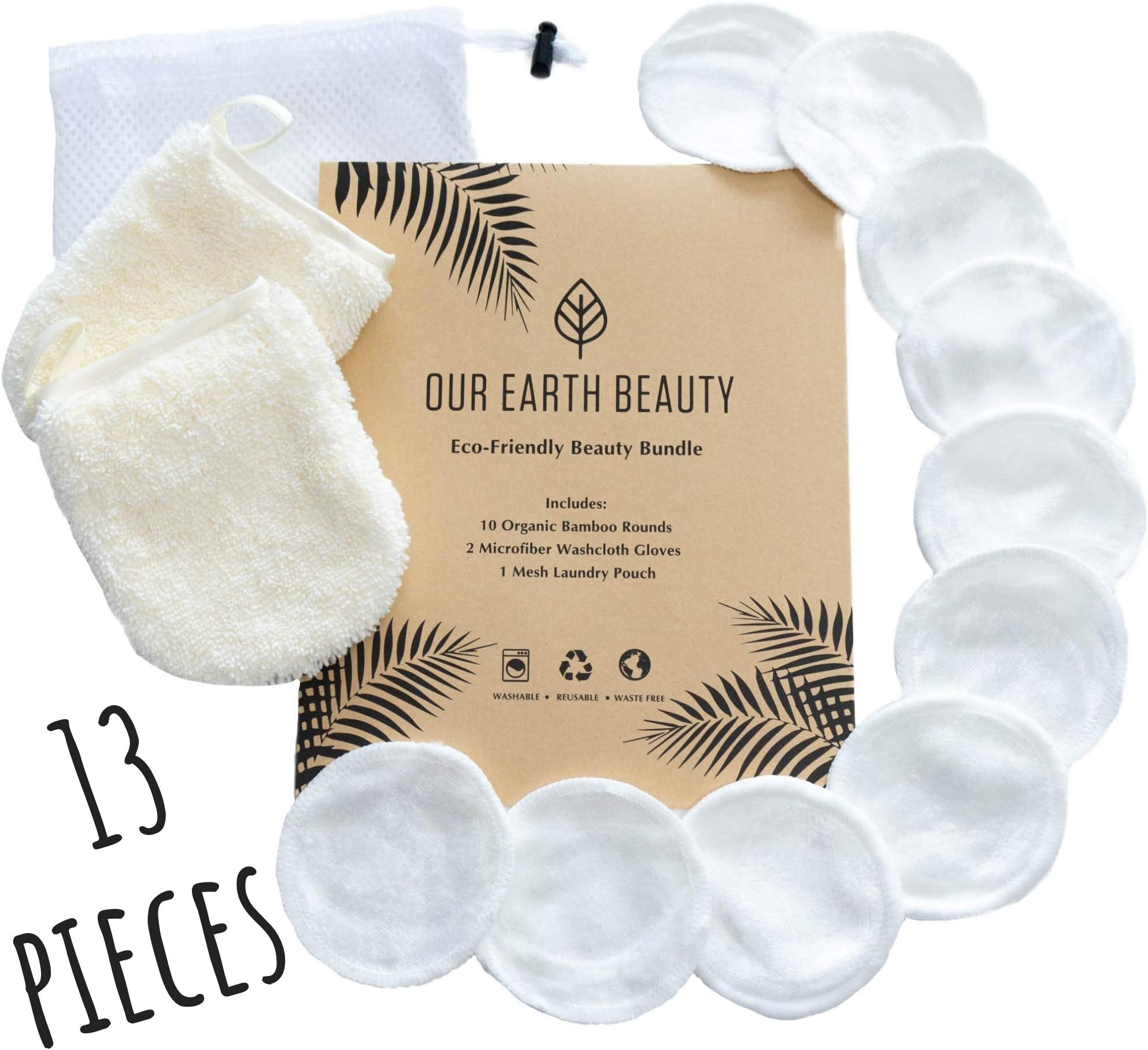 Reusable Makeup Remover Pads and Microfiber Face Cleansing Gloves | 12 Pack with Laundry Bag | 100% Organic Bamboo Cotton | Eco-friendly | Waste Free | Luxury