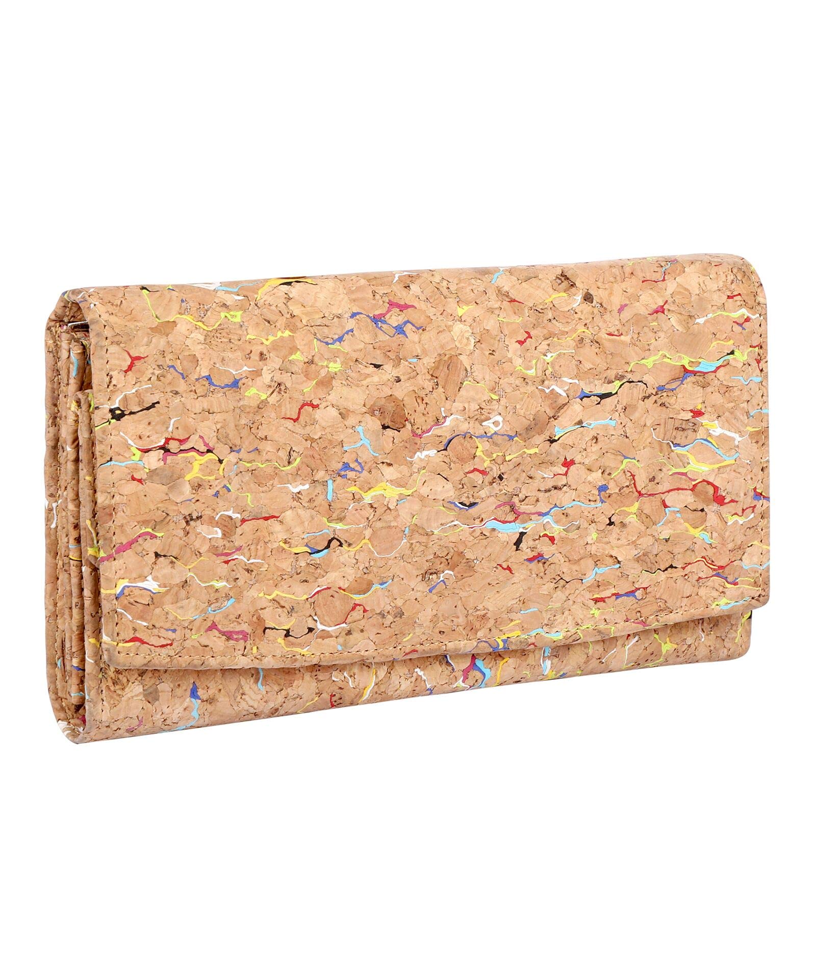 Hudson & James Ladies Designer Cork Vegan RFID Blocking Shield Card Holder Wallet Purse Multi Credit Card Women Clutch Wallet with Zip Pocket (Cork 10 Multi Colour)
