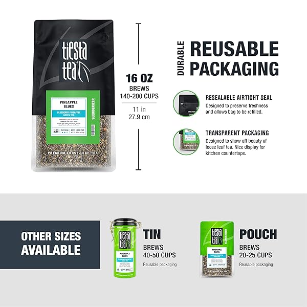 TIESTA TEA – AROMATIC LEMON MATCHA GREEN TEA – TASMANIAN HERBS & MATCHA, PREMIUM LOOSE LEAF TEA BLEND, BOOST METABOLISM, CAFFEINATED, REFRESHING, RESEALABLE BULK POUCH, HOT & ICED – 16OZ – 200 CUPS