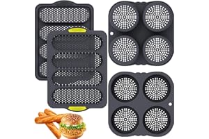 4 Set Silicone Hamburger Mold, 4 Cup Hot Dog Bun Pan, Nonstick French Bread Loaf Pan for Baking Homemade Bread Loaf Sandwich,