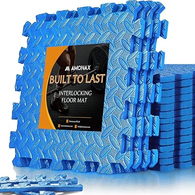 Amonax Gym Flooring Mats 60x60cm EVA Interlocking 16 Tiles Blue