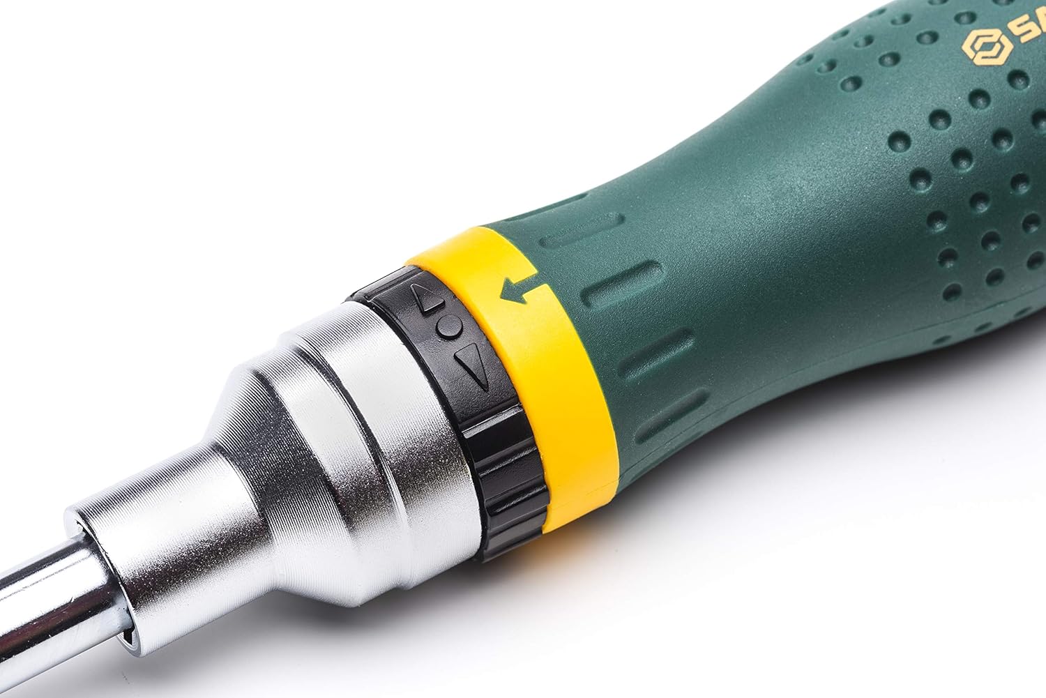 SATA 19-in-1 Multipurpose Ratcheting Screwdriver Set with 8 Double-Sided Bits and a Green and Yellow Oil-Resistant Handle - ST09350, 19 Piece - - 