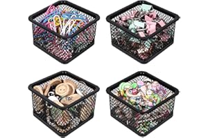 DANRONG Paper Clip Holder for Desk, Paperclip Holders, Mesh Paper Clip Holders Metal Paper Clip Dispenser Organizer for Desk Binder Clip Bobby Pin Holder Container for Home Office School, Black 4 Pack