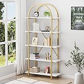 Arbuxzuy Arched Bookshelf 5 Tier Book Shelf, 31.5 Inch Width Industrial Arch Bookcase, Curved Tall Bookshelf with Open Shelves for Home Office, Living Room, Bedroom, Gold