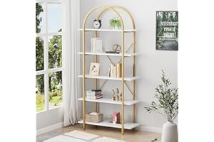 Arbuxzuy Arched Bookshelf 5 Tier Book Shelf, 31.5 Inch Width Industrial Arch Bookcase, Curved Tall Bookshelf with Open Shelve