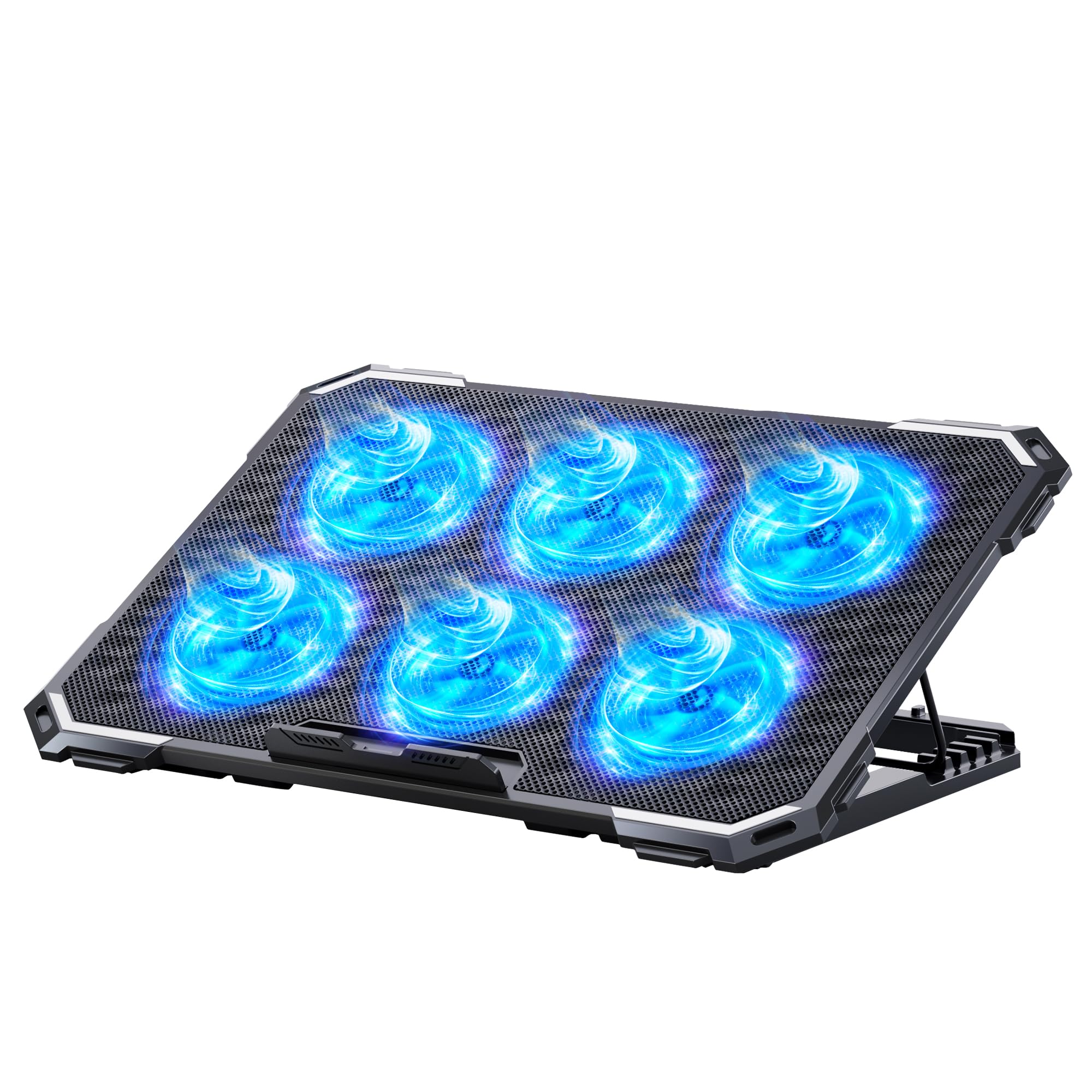 ICE COOREL Laptop Cooling Pad with 6 Cooling Fans, Cooling Pad for Laptop Fan 13-15.6 Inch, Laptop Cooler Stand with 6 Height Adjustable, Notebook Cooler Pad with Two USB Port