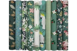 Jukway 10Pcs Cotton Fabric Squares Bundles 25 x 25 cm Floral Patterns Printed Fabric Patchwork Craft Cloths for Sewing Quilting DIY Needlework Decoration Scrapbooking Handwork (Green)