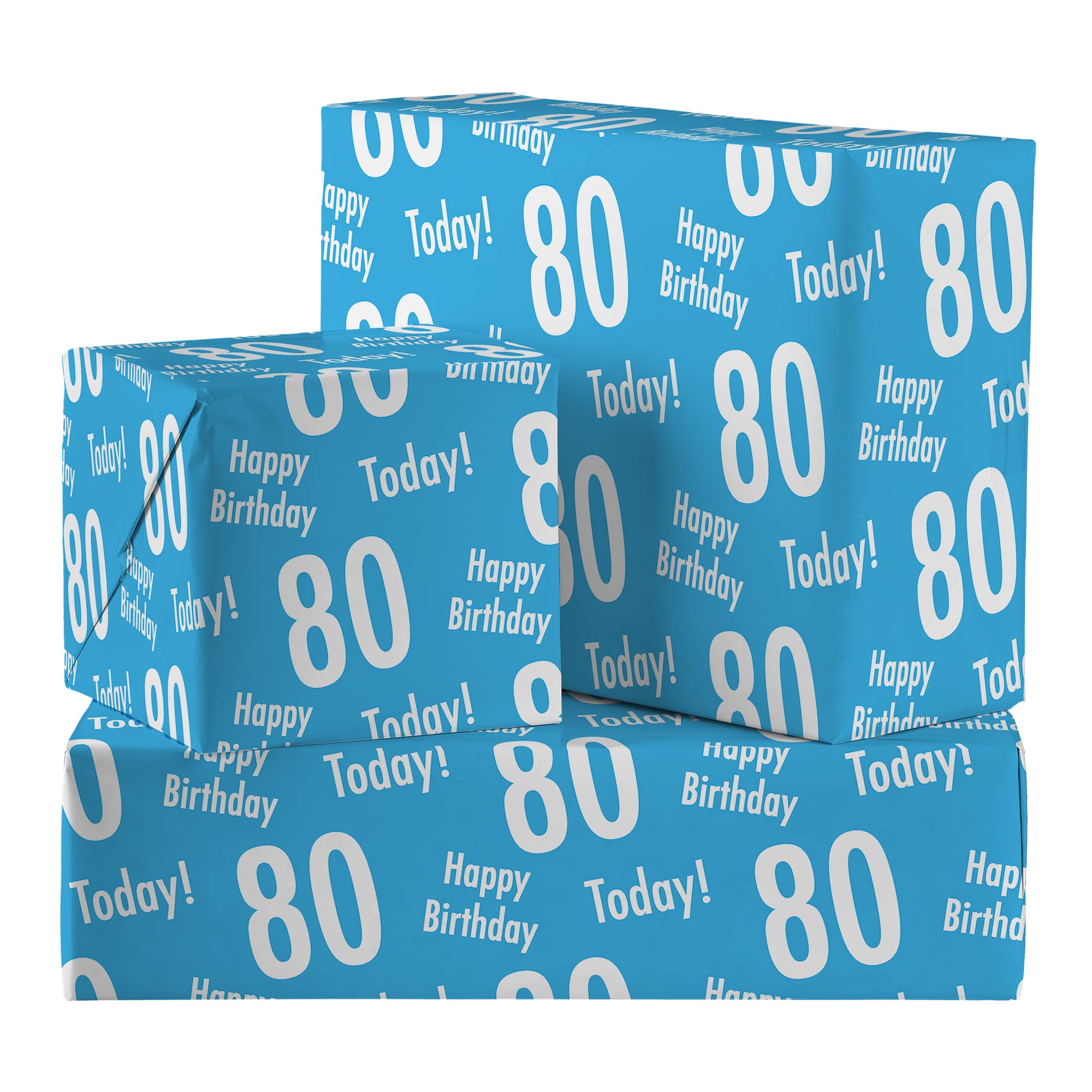 Hunts England - 2 Sheets Of 80th Birthday Blue Luxury Wrapping Paper For Him - Includes 2 Gift Tags - Age 80 Male Folded Gift Wrap - Urban Colour Collection - Age Eighty Gift Wrap For Men