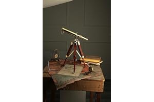 JUNZALINAUTIC Vintage Brass Telescope on Tripod Stand use DF Lens Antique Desktop Telescope for Home Decor & Table Accessory Nautical Spyglass Telescope for Navy and Outdoor Adventure.