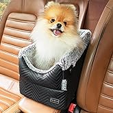 PETSFIT Center Console Dog Car Seat with Safe Protection Hooks, Pet Car Seat with Upgraded Safety Tethers, Washable Cushion, 