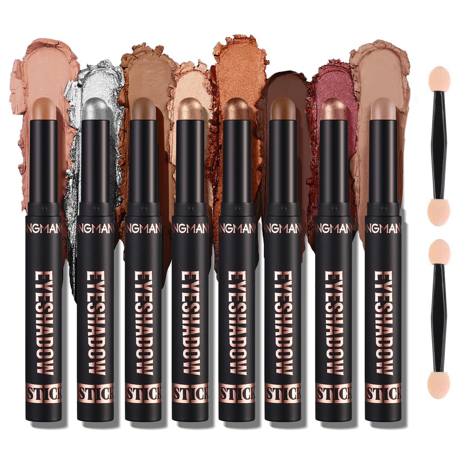 8PCS Waterproof Cream Eye Stick Set - Shimmer Shadow Pencil with Pearly Sparkle Glitter Finish - Liner Makeup Pen for Women