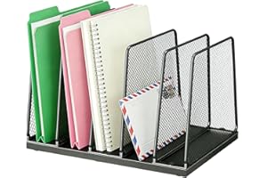 AUPSEN Vinyl Record Holder Storage, 5-Section Vertical File Organizer for Desk, Wooden Desktop File Folder Holder Sorter Storage Rack Stand, Workspace Organizers for Office Supplies, Black