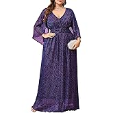 TIARALY Plus Size Formal Dress Maxi Sparkly V Neck A-line Handkerchief Sleeve Evening Gown Wedding Guest Cocktail Gala