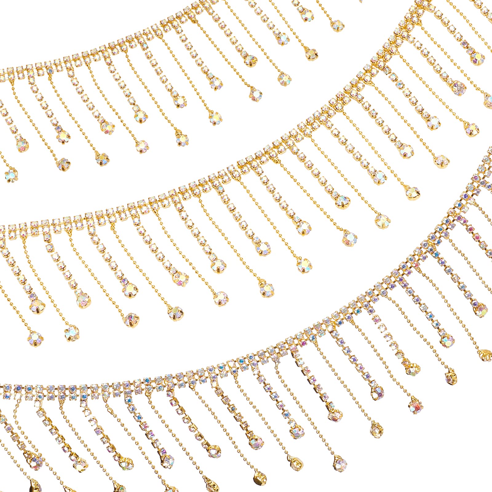 GORGECRAFT 1 Yard Tassel Crystal Rhinestone Fringe Hinestone Trim Ribbon Chain Applique Crystal Claw Cup Chain Roll with Copper Beads Chain Golden for Embellishments DIY Decorative Chains Shiny