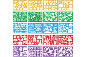 HADDIY Kids Drawing Stencils Set, 20 Pcs Plastic Stencil Kit 300+ Patterns Drawing Templates for Girls & Boys Gift and Card Making