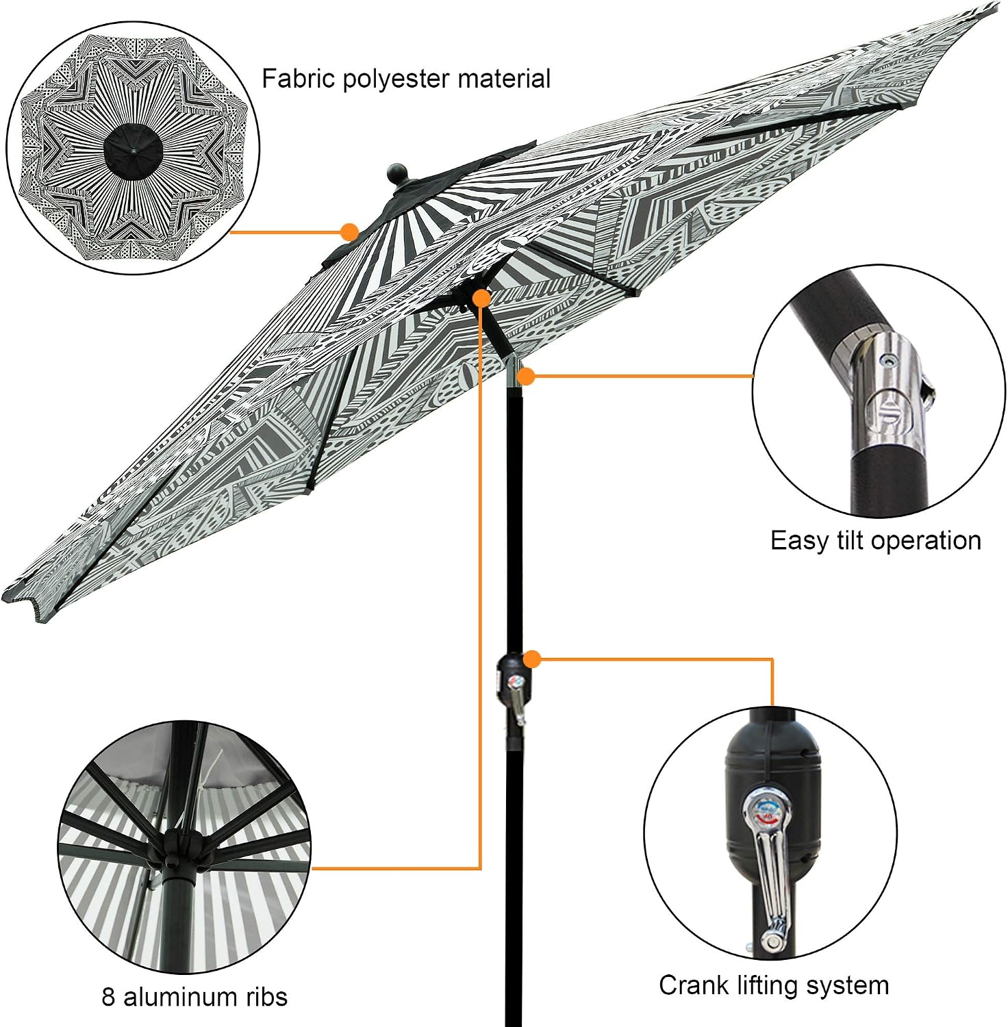 Amazon Com Blissun 9 Patio Umbrella Aluminum Manual Push Button Tilt And Crank Garden Parasol Black And Beige Sports Outdoors