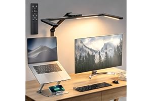 LED Desk Lamp with Remote, 3-Head Clamp Desk Light, Adjustable Arm Desk Accessories,10 Brightness & 10 Color Temperatures,Ste
