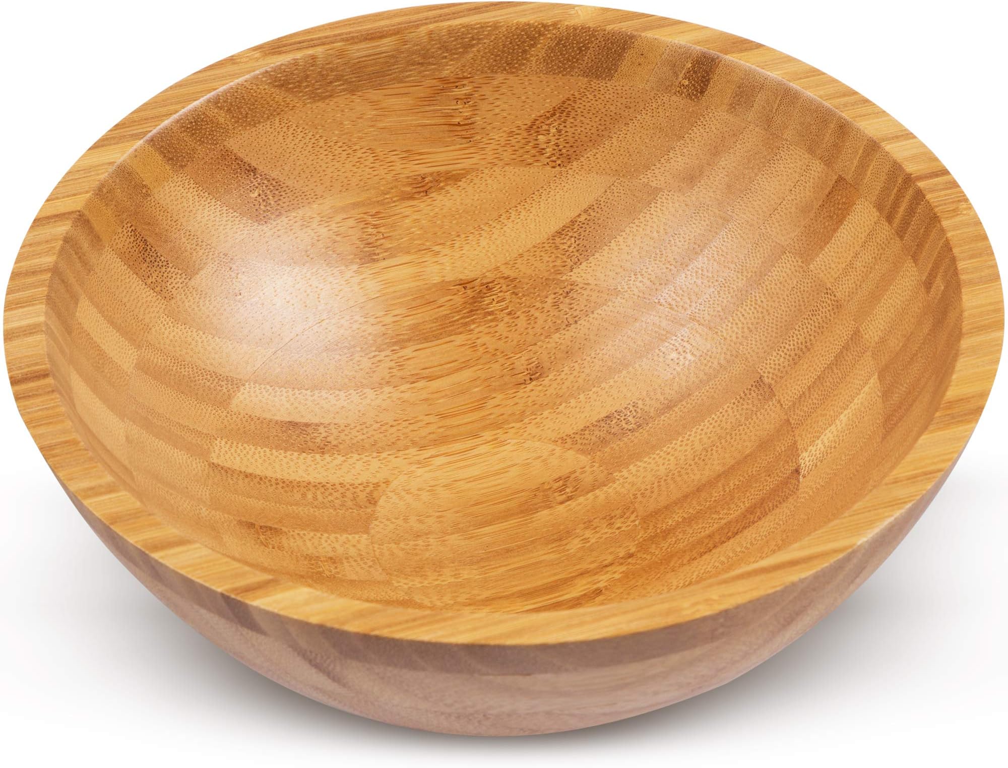 Bamboo Wood Bowl, Single 8 5/8" Diameter x 3 5/8" Depth, for Salad, Ramen, Pho, Noodles, Rice, Miso, Pasta, Premium Natural Sustainable Reusable Wooden Bowls, Environmentally Friendly Gifts