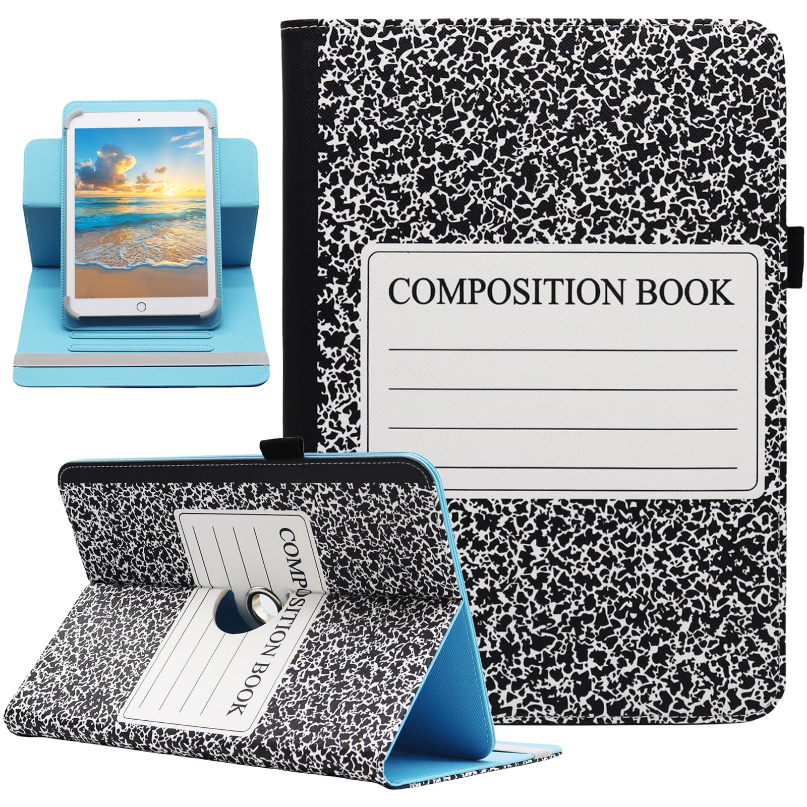 Photo 1 of Universal Rotating Tablet Case for 7 8 Inch Android Tablet, Dluggs 360 Degree Rotating PU Leather Stand Case for 7" 8" and All 7.0-8.5 Inch Tablet, Composition Book