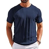 COOFANDY Men's T- Shirts Short Sleeve Knit Sweater Shirt Casual Crewneck Ribbed Pullover Tees