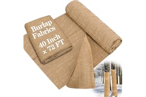 Buryeah 40 Inch x 72 ft Burlap Fabrics Roll Natural Burlap Tree Wrap Winter Garden Frost Plant Protection Blankets Cloth Weed Barrier Fabric Jute for Outdoor Trees Shrubs Craft Home Party Decor