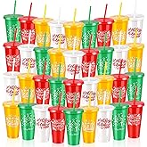 Yoiemivy 36 Pack Christmas Plastic Cups Bulk 24 oz Reusable Christmas Tumblers with Lids and Straws Holiday Party Drinking Cups for Xmas Party Favors Supplies